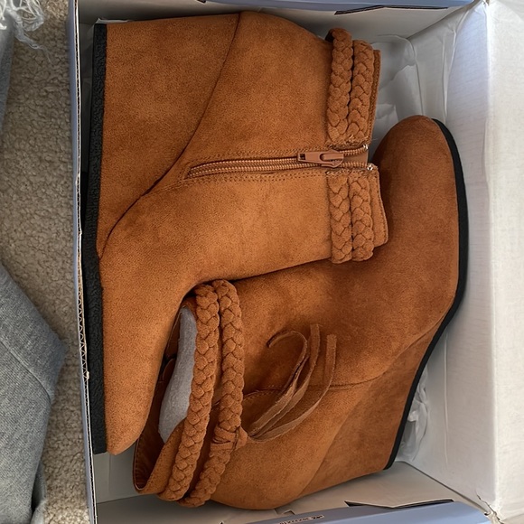Never worn fawn  wedge bootie with zipper and braid details. - Picture 8 of 8